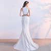 Abito da sposa, abito da sera da banchetto con scollo all'americana, in pizzo rosso, lungo, a sirena, nuovo alla moda