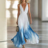 Elegant And Flowing Pleated Blue Chiffon Dress For Women