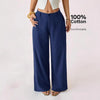New Cotton-linen Womens Mid-rise Casual Commuter Wide-leg Pants