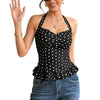 Top da donna a pois senza schienale con scollo all'americana