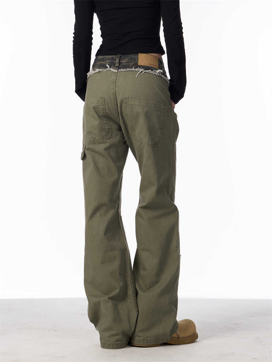 Ripped Cargo Jeans Straight Logging Casual Trousers
