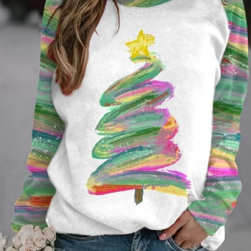 Maglione da donna con motivo stampato ad albero di Natale