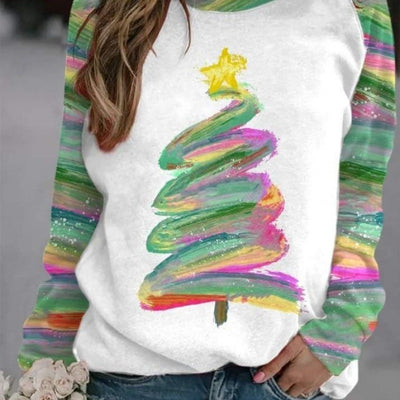 Maglione da donna con motivo stampato ad albero di Natale