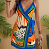 Women's Vacation Casual Retro Print Tie Front Cami Mini Dress
