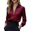 Elegante Camicia Minimalista Monocolore a Maniche Lunghe con Scollo a V