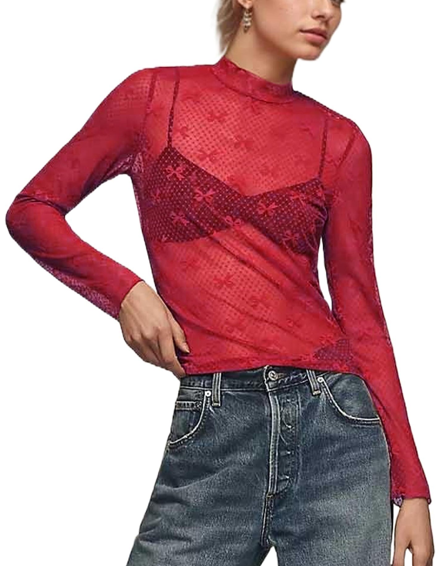 See-through Lace Top Mesh Multi-color