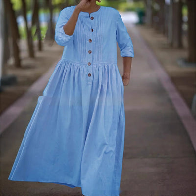Womens Cotton-Linen Swing Midi Dress