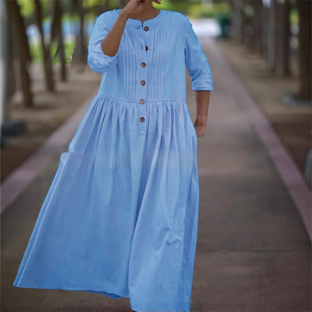 Womens Cotton-Linen Swing Midi Dress