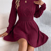 Solid Color Twist Fitted Waist Lantern Long Sleeve Sweater Dress