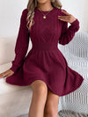 Solid Color Twist Fitted Waist Lantern Long Sleeve Sweater Dress