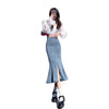 Short High-waisted Slit Mermaid Denim Skirt