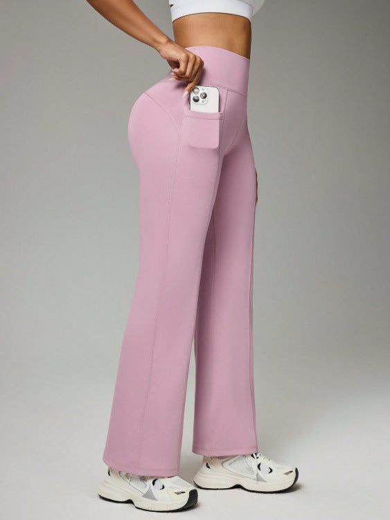 Moisture-wicking Pocketed Straight-leg Yoga Pants For Women