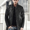 Men's Stand-up Collar And Velvet Mid-length Leather Jacket