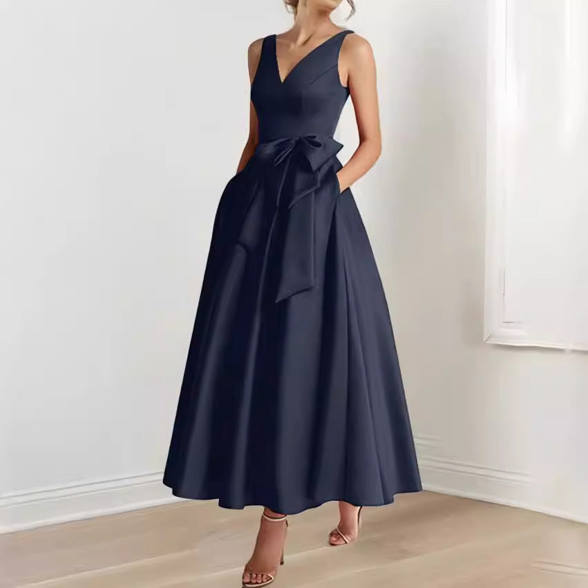 Abito da festa di compleanno con scollo a V, stile socialite, da indossare quotidianamente, modellante