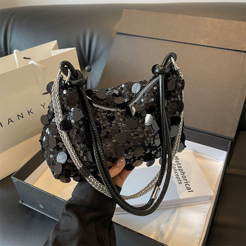Borsa a tracolla con catena e paillettes da donna Pouches