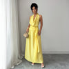 Womens Solid-Color Elegant French-Style Resort Halter Dress