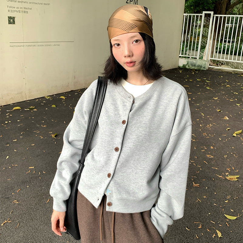 Autumn Crew Neck Baseball Uniform Sweater Coat For Women