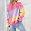Women's Autumnwinter Sweater Color Block Stitching Casual Loose Knitted Cardigan