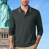 Men's Casual Jacquard Polo Shirt Quick-dry Breathable Long Sleeve