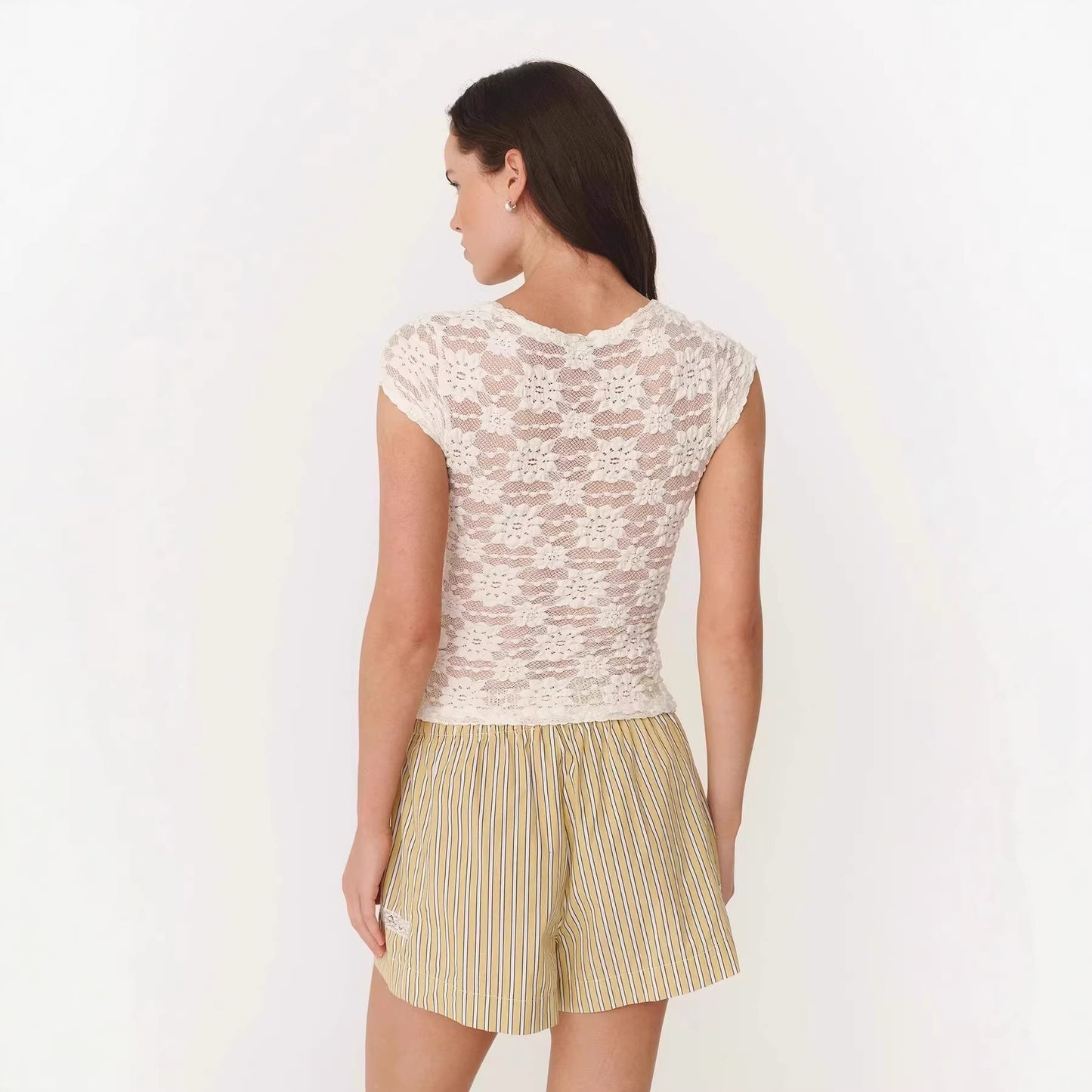 Top da donna sexy e alla moda, aderente con pizzo traforato