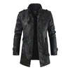Men's Stand-up Collar And Velvet Mid-length Leather Jacket