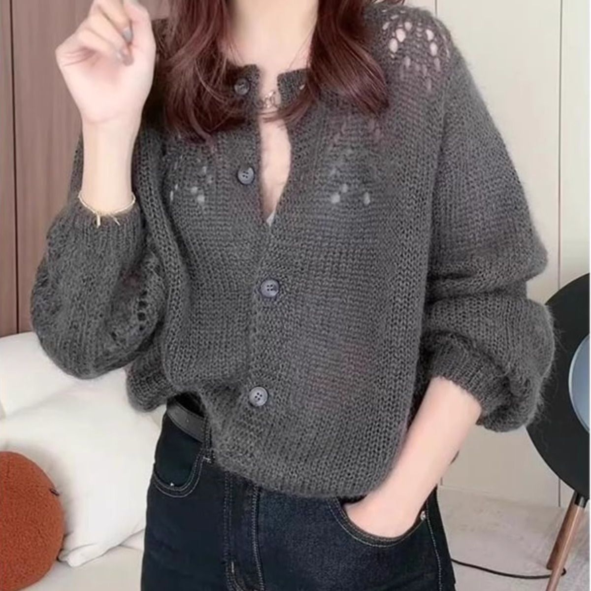 Long Sleeve Soft Glutinous Women's Clothing Gentle Dignified Hollow Sweater