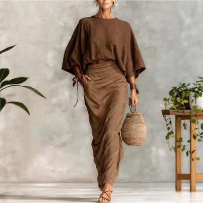 Womens Autumn New High-Waisted Midi Skirt Set