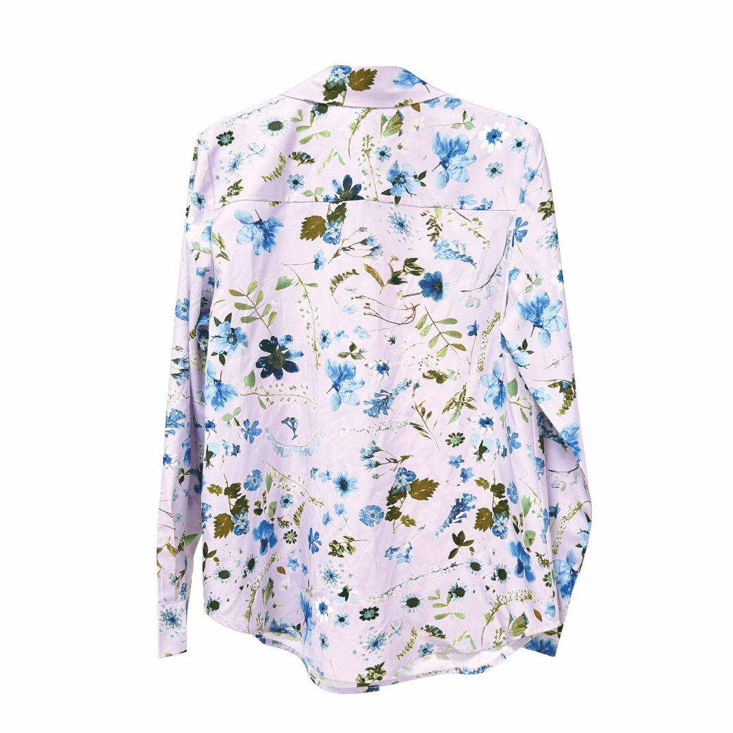 Elegant And Fashionable Printed Long-sleeve Blouse For Women In Europe And America