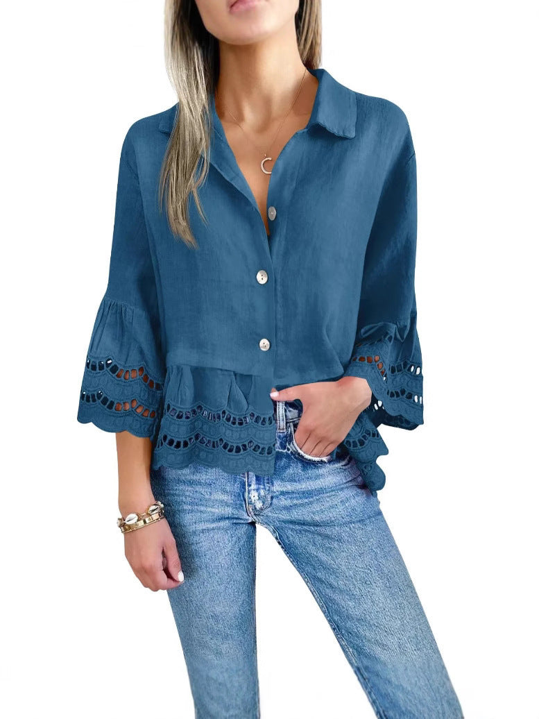 Camicia Con Bordo In Pizzo E Dettagli Svasati In Pizzo Sui Polsini