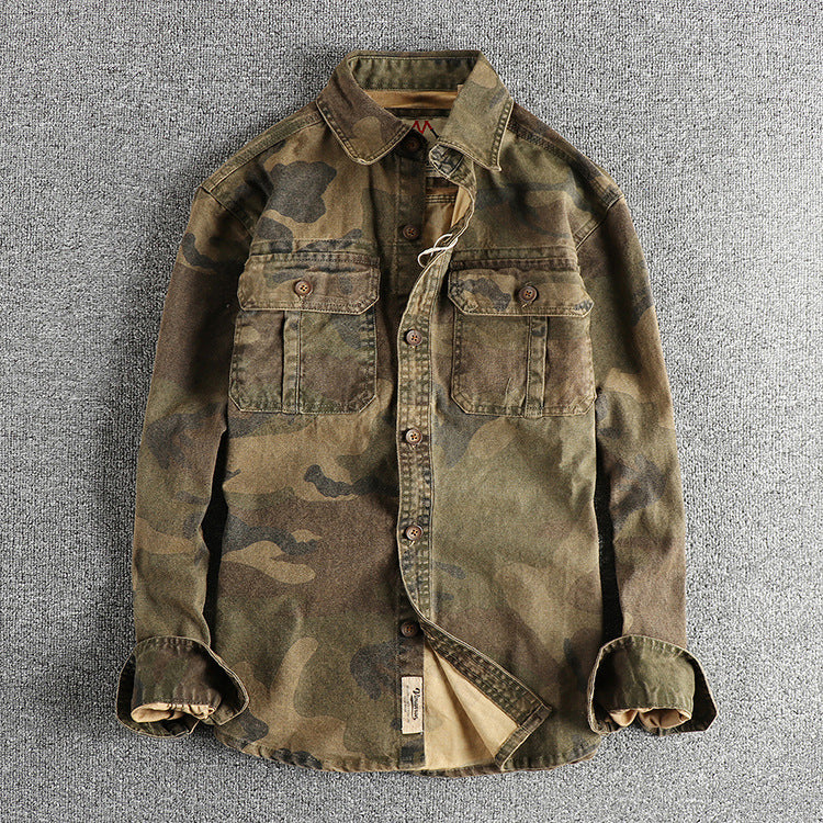 Retro Men Cargo Pocket Design Camouflage Shirt Coat