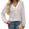 Women's V-neck Buttons Pullover Patchwork Casual Long-sleeved Top