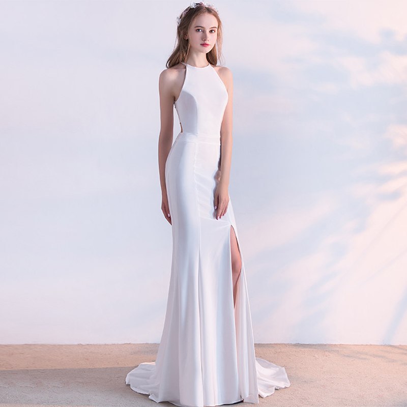 Abito da sposa, abito da sera da banchetto con scollo all'americana, in pizzo rosso, lungo, a sirena, nuovo alla moda