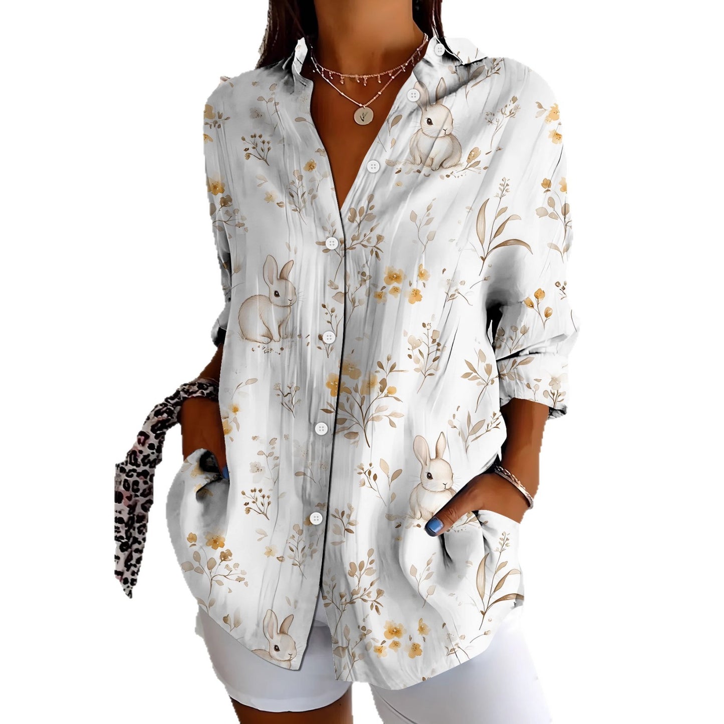 Camicia da donna a maniche lunghe, stampa floreale retrò ed elegante