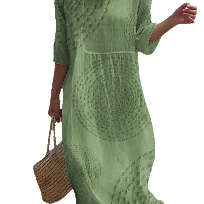 Women's Loose Round Neck Fashion Premium Long Sleeve Printed Dress