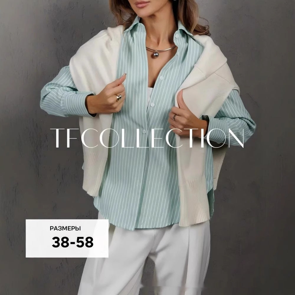 Camicia a righe taglie forti da donna, vestibilità morbida