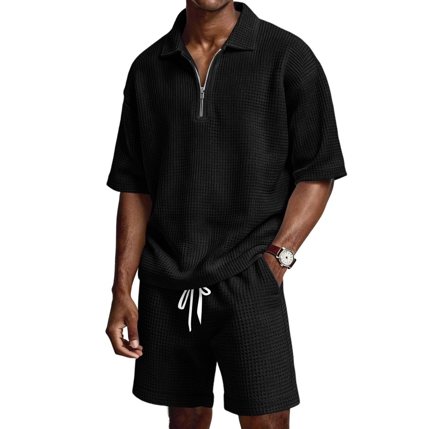 Completo da uomo con pantaloncini e cerniera a maniche corte