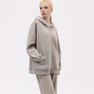 Fleece-lined Distressed Hooded Cardigan Sweater Women's Top