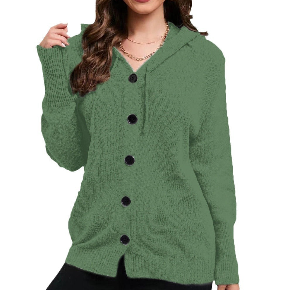 Maglione monopetto con cappuccio in tinta unita da donna