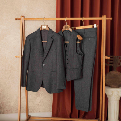 Abiti da uomo slim fit in lana a spina di pesce retrò Autunno Inverno