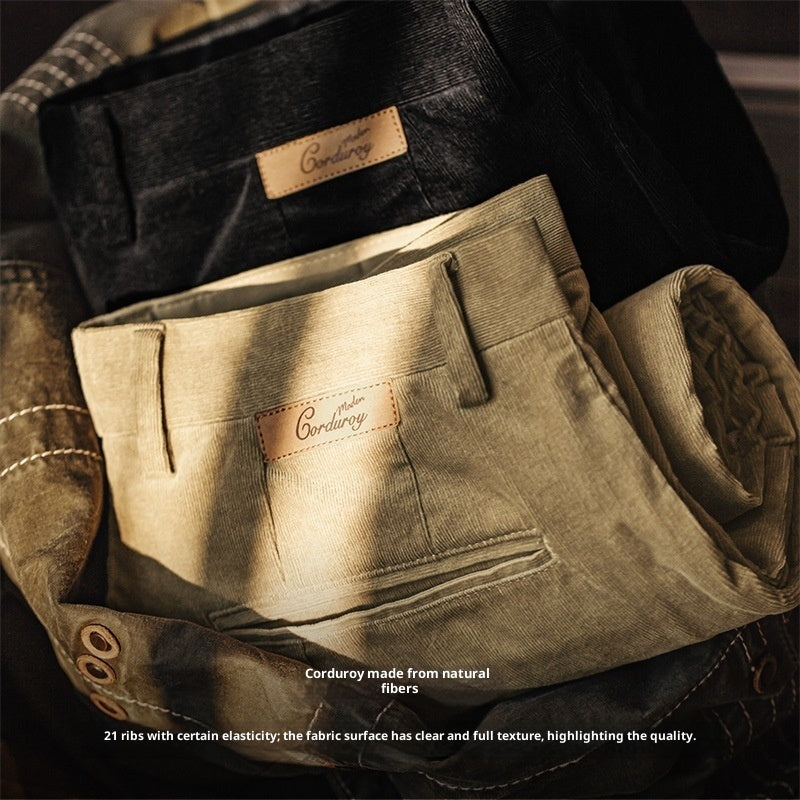 Retro Khaki Corduroy Casual Pants Straight Autumn