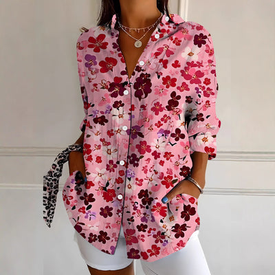 Camicia da donna a maniche lunghe, stampa floreale retrò ed elegante