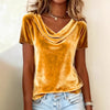 Nuova T-shirt in velluto sexy a maniche corte, girocollo, tinta unita