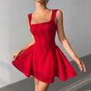 Elegant Red Evening Gown With A Bold Open Back Sleeveless Spaghetti Strap A Line Dress