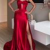 Tube Top Slit Red Extra Long Evening Dress