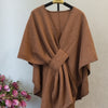 Fur Collar Fur Ball Knitted Cardigan Cape And Shawl