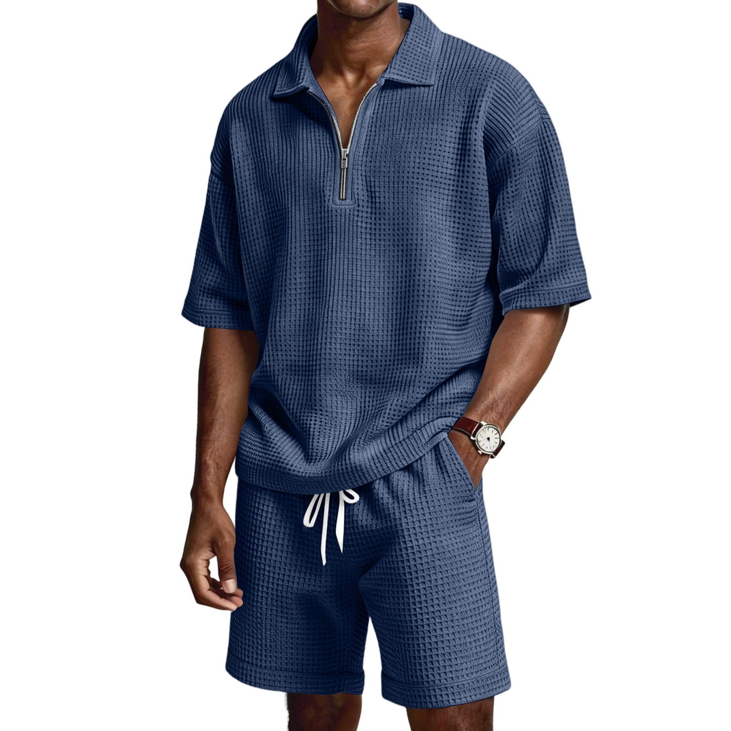 Completo da uomo con pantaloncini e cerniera a maniche corte