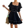 Womens French-style Square-neck Ruffled Short-sleeve Dress