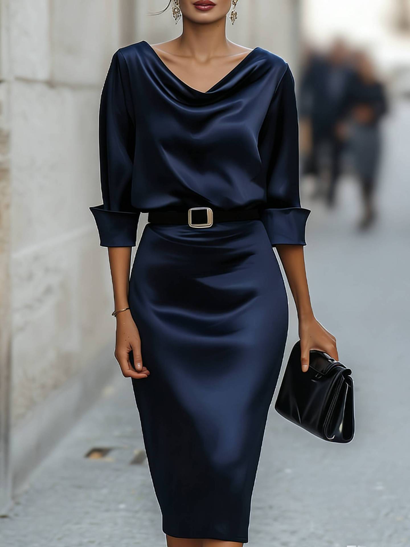 Simple Swing Collar Long Sleeved Shirt Women's Dress