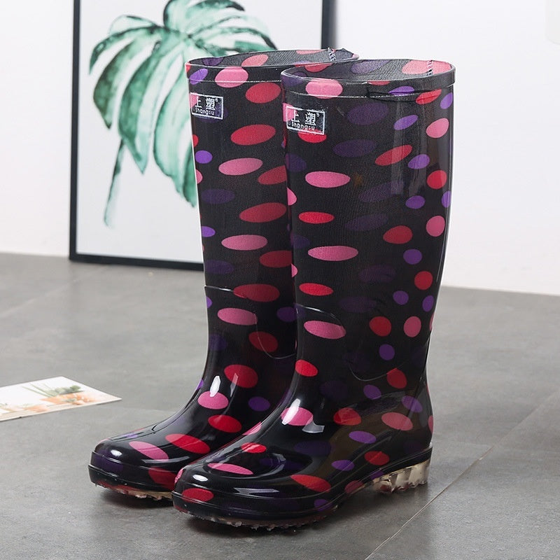 Women's Floral Knee-high Rain Boots Long Non-slip Wear-resistant Rain Boots