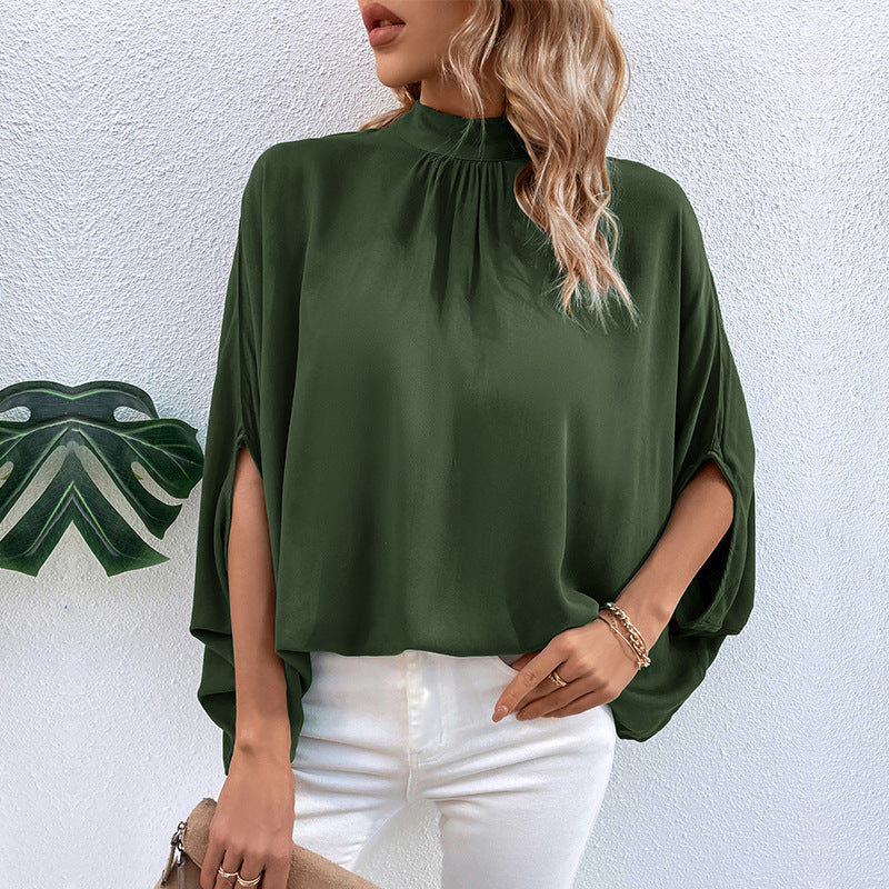 Camicia in pizzo irregolare allacciata a mezzo collo alto, stile europeo e americano